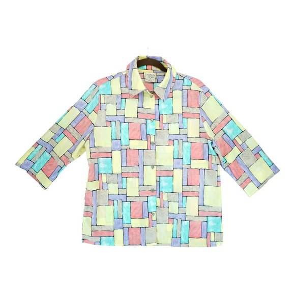 Vintage Allison Daley 1980's Artsy Geometric Shapes Pastel Pop Button Down Sz 10 - Picture 1 of 5